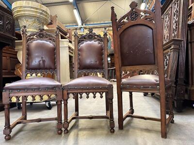 Chairs  style Gothic - Style en Walnut wood , France 19 th century