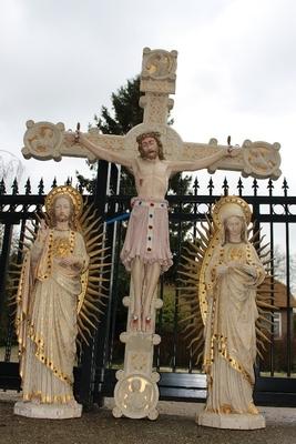 Exceptional Fully Hand-Carved Statues  / Gothic St .Mary & Sacred Heart / Romanesque Jesus / Wood / Signed style Gothic - style en hand-carved wood polychrome, Belgium 19th century