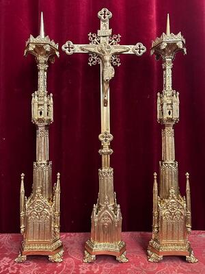 3 Gothic - style Matching Pair Candle Holders With Cross. Measures Candle Holders Without Pin