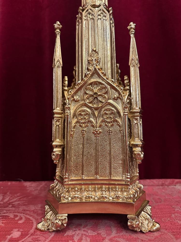 3 Gothic - style Matching Pair Candle Holders With Cross. Measures Candle Holders Without Pin