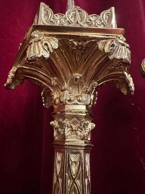 3 Gothic - style Matching Pair Candle Holders With Cross. Measures Candle Holders Without Pin