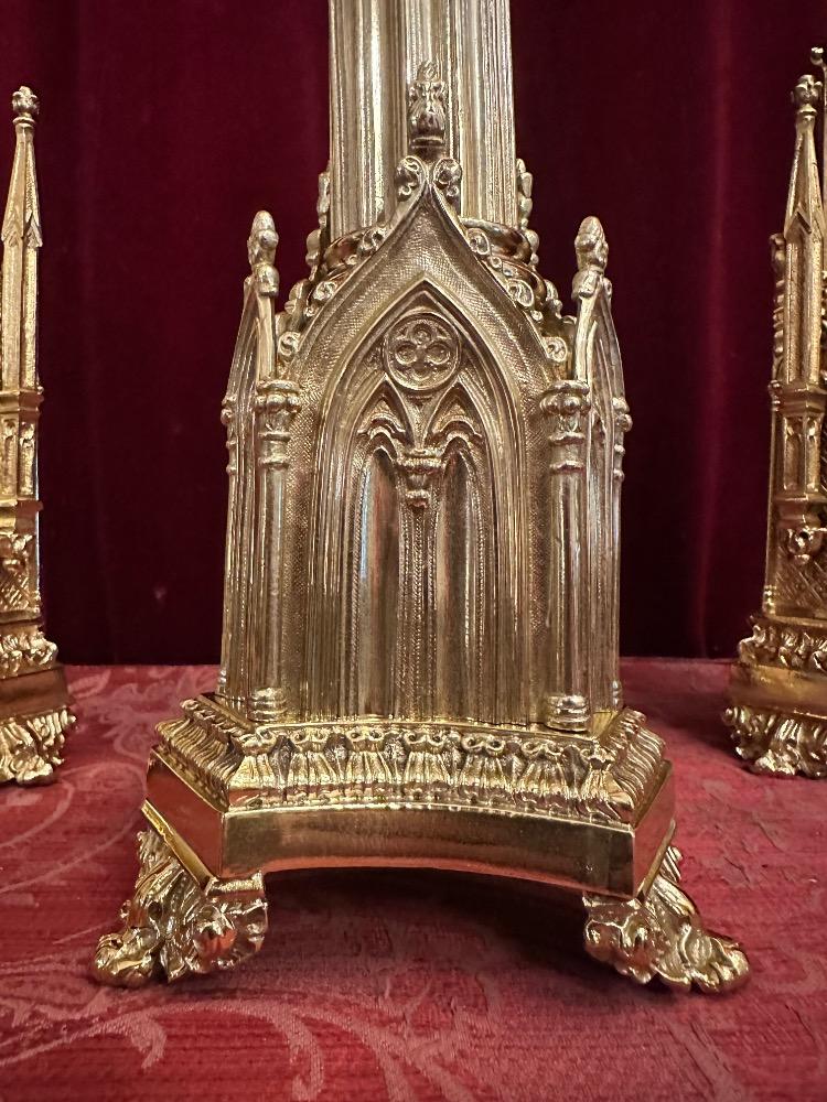 3 Gothic - style Matching Pair Candle Holders With Cross. Measures Candle Holders Without Pin