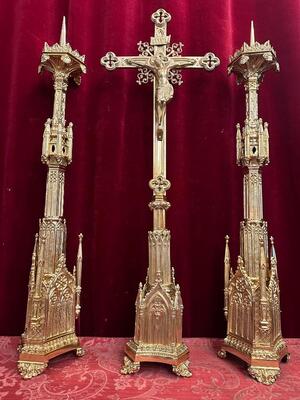 3 Gothic - style Matching Pair Candle Holders With Cross. Measures Candle Holders Without Pin