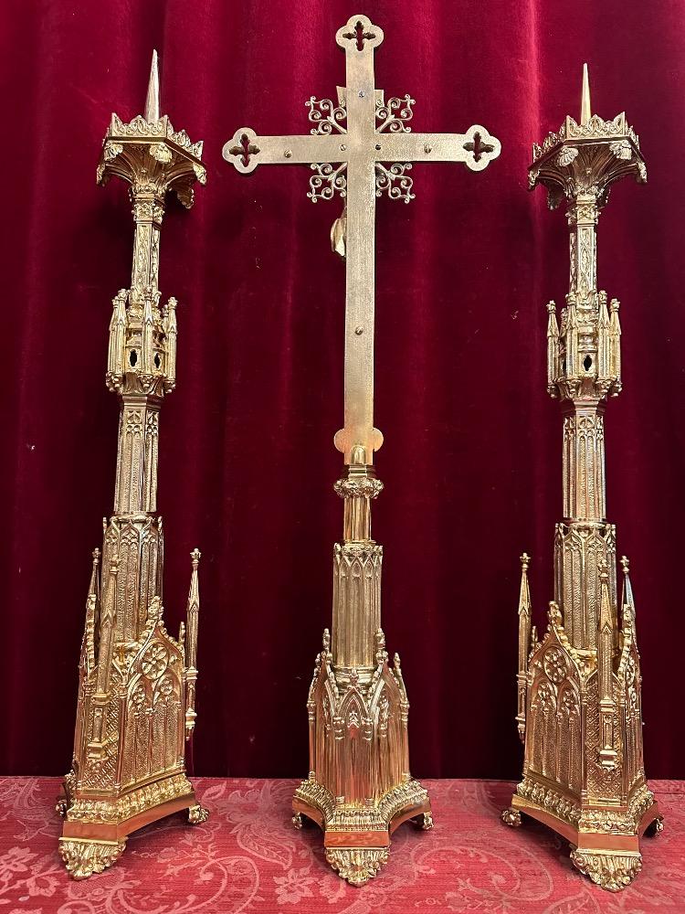 3 Gothic - style Matching Pair Candle Holders With Cross. Measures Candle Holders Without Pin