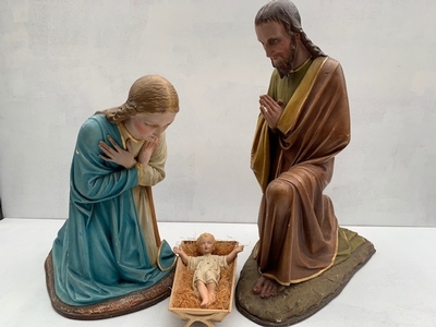 Nativity Set Height St. Joseph 110 Cm ! en plaster polychrome, Belgium 19th century