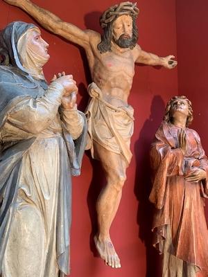 Calvary Scene Corpus Christi St. Mary & St. John style Nazarene en Fully hand - carved wood polychrome, Germany 19th century