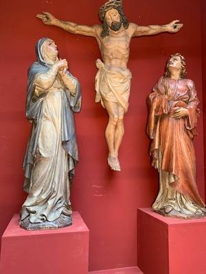 Calvary Scene Corpus Christi St. Mary & St. John style Nazarene en Fully hand - carved wood polychrome, Germany 19th century