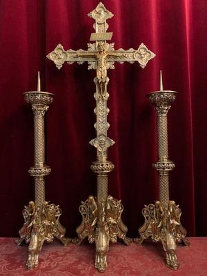 High Quality Altar-Set Full Bronze Romanesque-Style style Romanesque en Bronze / Polished and Varnished, France 19th century ( anno 1880 )