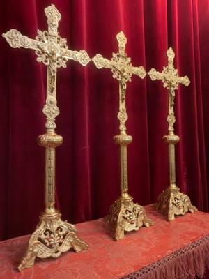 Matching Altar - Crosses style Romanesque en Bronze / Polished and Varnished, France 19 th century ( Anno 1880 )