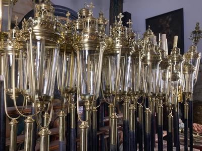 Matching Procession - Lanterns style Gothic - style en Brass / Polished / New Varnished / Glass, Belgium 19th century