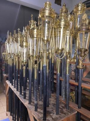 Matching Procession - Lanterns style Gothic - style en Brass / Polished / New Varnished / Glass, Belgium 19th century