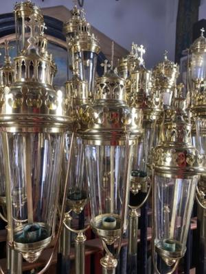 Matching Procession - Lanterns style Gothic - style en Brass / Polished / New Varnished / Glass, Belgium 19th century