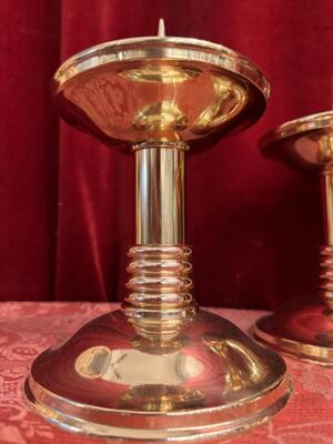 Matching Candle Holders Height Without Pin. style art - deco en Brass / Polished and Varnished, Belgium  20 th century ( Anno 1930 )