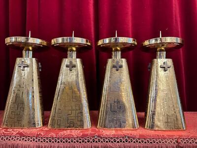 Matching Candle Sticks Height Without Pin. style art - deco en Brass / Polished and Varnished, Belgium  20 th century ( Anno 1930 )