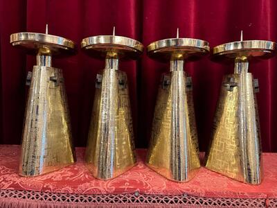 Matching Candle Sticks Height Without Pin. style art - deco en Brass / Polished and Varnished, Belgium  20 th century ( Anno 1930 )
