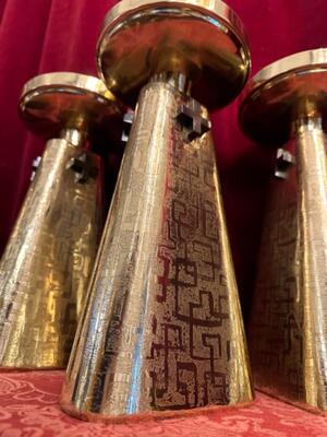 Matching Candle Sticks Height Without Pin. style art - deco en Brass / Polished and Varnished, Belgium  20 th century ( Anno 1930 )