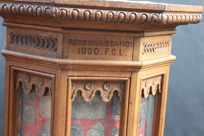 Exceptional And Extreme Rare Series Of 4 Cabinet Stands Inside Cylinders With Hundreds Of Silver Ex Voto S style Baroque en Oak wood / EX VOTO SILVER, Belgium 1890