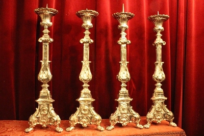 Matching Candle Sticks. Measures Without Pin. style Baroque en Bronze / S I L V E R   P L A T E D , Dutch 19th century ( anno 1875 )