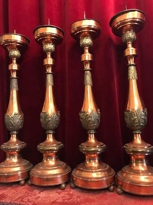 Matching Candle Sticks. Measures Without Pin. style Baroque en COPPER / BRASS, Belgium 18 th century