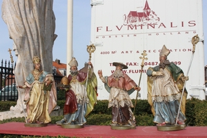 Statues Of The Four Fathers Of The Church style baroque en hand-carved wood polychrome, 17 th century