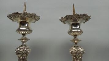 Candle Sticks style Baroque - Style en Brass Silver Plated, Belgium 19 th century