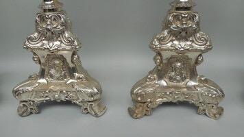 Candle Sticks style Baroque - Style en Brass Silver Plated, Belgium 19 th century