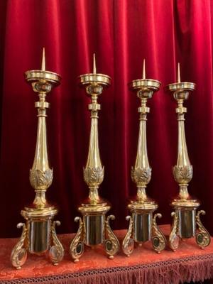 Matching Candle Sticks Measures Height Without Pin. style BAROQUE-STYLE en Brass / Bronze / Polished and Varnished, Berendrecht Belgium 19 th century ( Anno 1874 )