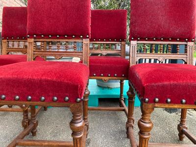 Chairs en Oak Wood / Red Velvet,   19th Century