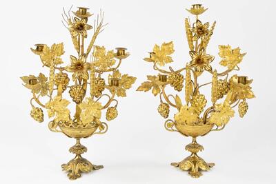 Floral Candle Holders With Matching Wall Sanctuary Lights en Brass / Bronze / Gilt, France 19 th century