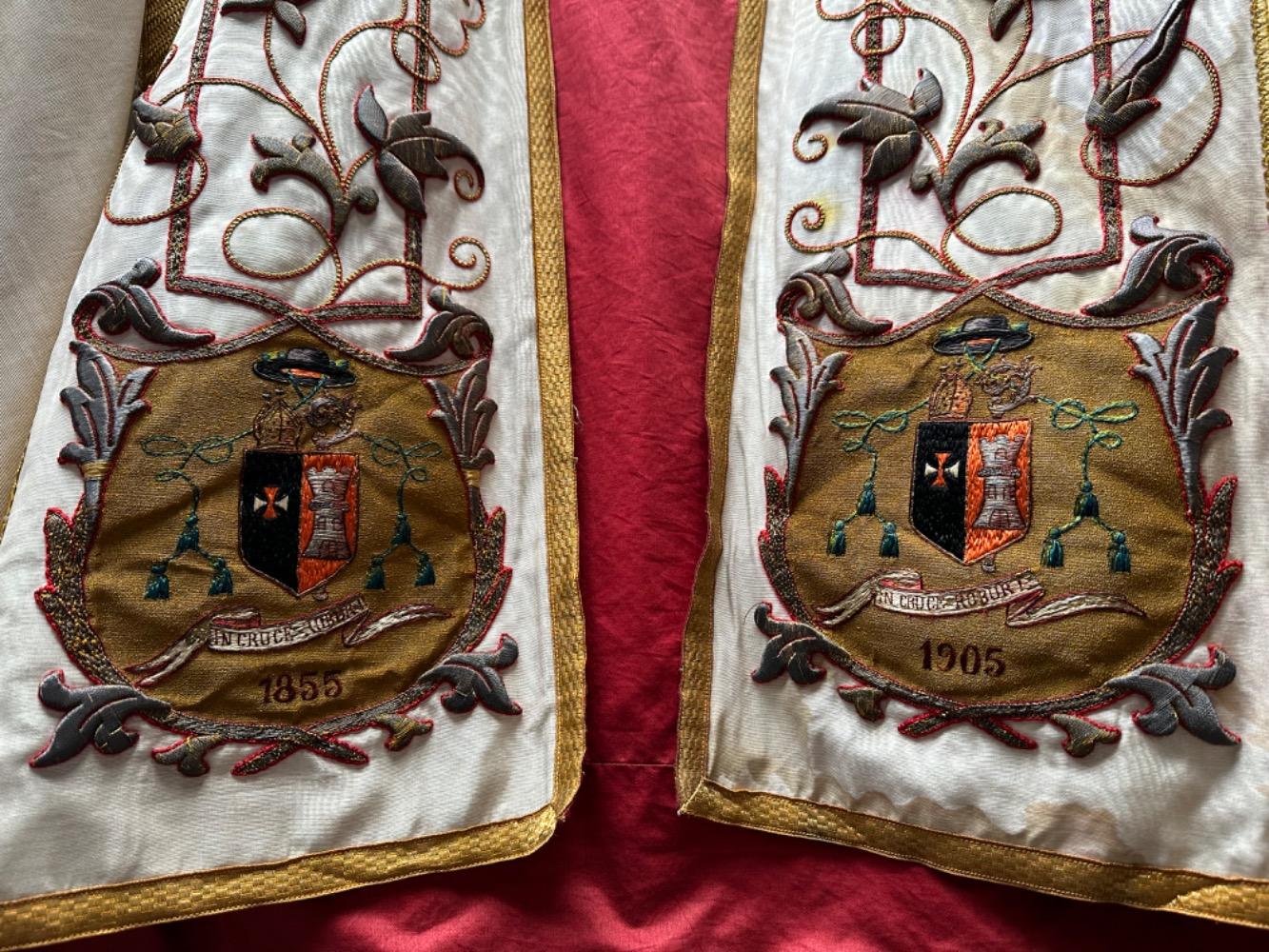 4  Gothic - Style  Complete High - Mass Set, With Chasuble , 2 Dalmatics, Cope, 3 Maniples, 2 Stoles, Burse & Chalice - Veil.