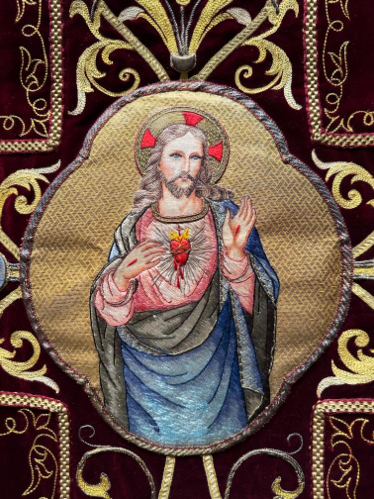 4  Gothic - Style Complete High - Mass Set, With Chasuble , 2 Dalmatics, Cope, 3 Maniples, 2 Stoles, Burse & Chalice - Veil.