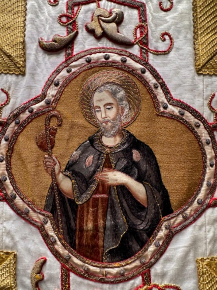 4  Gothic - Style  Complete High - Mass Set, With Chasuble , 2 Dalmatics, Cope, 3 Maniples, 2 Stoles, Burse & Chalice - Veil.