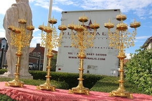 Exceptional High Quality Set Matching Candle Sticks Measures Without Pin style Gothic - style en Full Bronze, Belgium 19th century