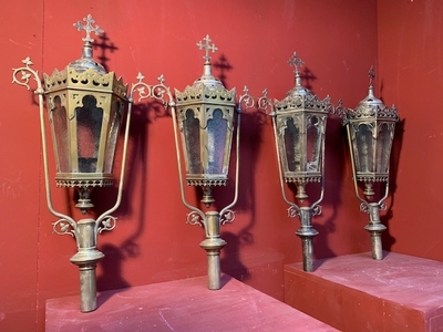 Lanterns Could Be Polished style Gothic - Style en Brass / Bronze / Glass, Belgium 19th century ( anno 1890 )