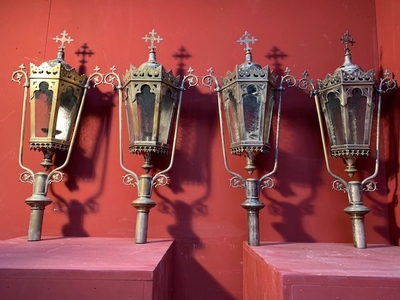 Lanterns Could Be Polished style Gothic - Style en Brass / Bronze / Glass, Belgium 19th century ( anno 1890 )