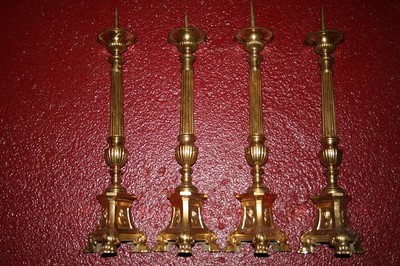 Matching Candle Sticks style Gothic - Style en Brass / Bronze , Belgium  19 th century ( Anno 1885 )