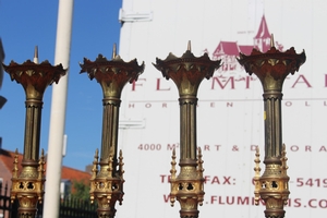 Matching Candle Sticks style Gothic - style en Brass / Bronze, France 19th century