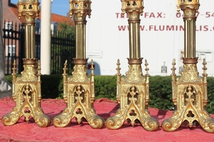 Matching Candle Sticks style Gothic - style en Brass / Bronze, France 19th century