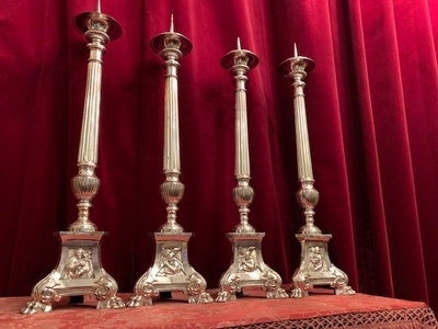 Matching Candle Sticks style Gothic - style en  Brass / Bronze / S I L V E R P L A T E D , Belgium 19th century