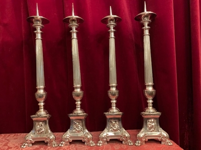 Matching Candle Sticks style Gothic - style en  Brass / Bronze / S I L V E R P L A T E D , Belgium 19th century