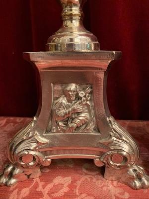 Matching Candle Sticks style Gothic - style en  Brass / Bronze / S I L V E R P L A T E D , Belgium 19th century