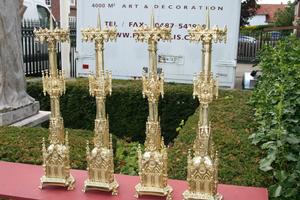 Matching Candle Sticks Altar Set Height Without Pin. style Gothic - Style en Bronze / Polished / New Varnished, France 19th century ( anno 1865 )