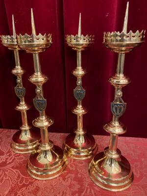 Matching Candle Sticks Height Without Pin. style Gothic - Style en Brass / Bronze / Polished and Varnished, Belgium  19 th century