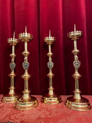 Matching Candle Sticks Height Without Pin. style Gothic - Style en Brass / Bronze / Polished and Varnished, Belgium  19 th century