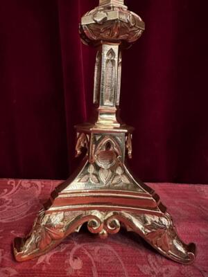 Matching Candle Sticks Height Without Pin. style Gothic - Style en Bronze / Polished and Varnished, France 19 th century ( Anno 1885 )