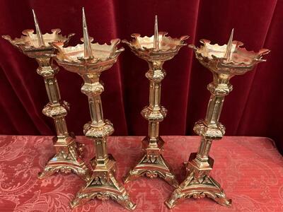 Matching Candle Sticks Height Without Pin. style Gothic - Style en Bronze / Polished and Varnished, France 19 th century ( Anno 1885 )