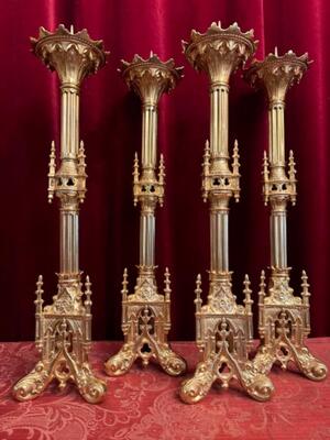 Matching Candle Sticks Height Without Pin. style Gothic - Style en Bronze / Polished and Varnished, Paris - France 19 th century ( Anno 1875 )