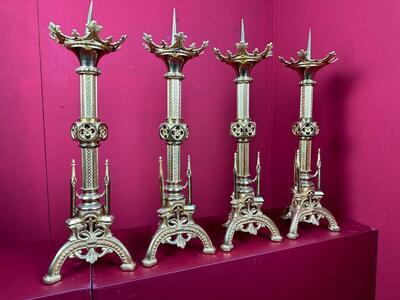 Matching Candle Sticks Height Without Pin. style Gothic - Style en Bronze Gilt, Belgium  19 th century ( Anno 1885 )