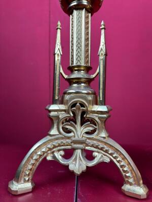 Matching Candle Sticks Height Without Pin. style Gothic - Style en Bronze Gilt, Belgium  19 th century ( Anno 1885 )