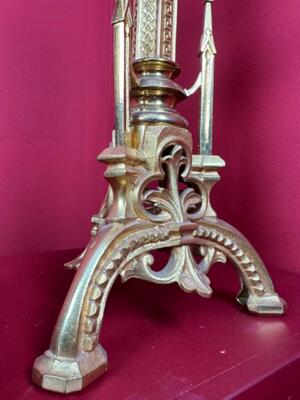 Matching Candle Sticks Height Without Pin. style Gothic - Style en Bronze Gilt, Belgium  19 th century ( Anno 1885 )